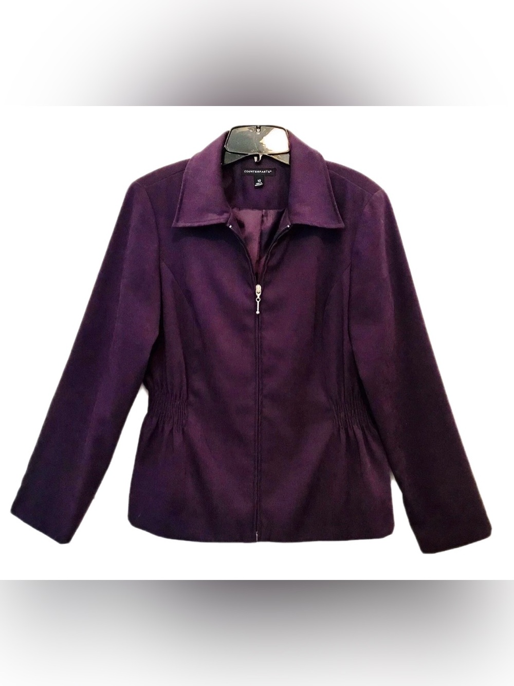 Counterparts Vintage Womens Size 10 Purple Zip Up Full Lined Side Elastic Blazer
